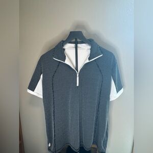 Stylish Black and White Poli Half-Zip Women's Golf Shirt